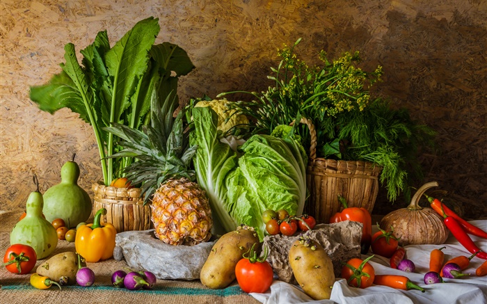 Verduras, piña, papa, tomate, calabaza Fondos de pantalla, imagen