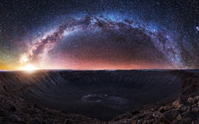 Estrellas, noche, cráter, piedras, cielo. HD fondos de pantalla