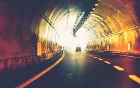 túnel, coche, luz, camino