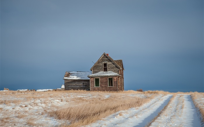 Invierno, nieve, campos, casa. Fondos de pantalla, imagen